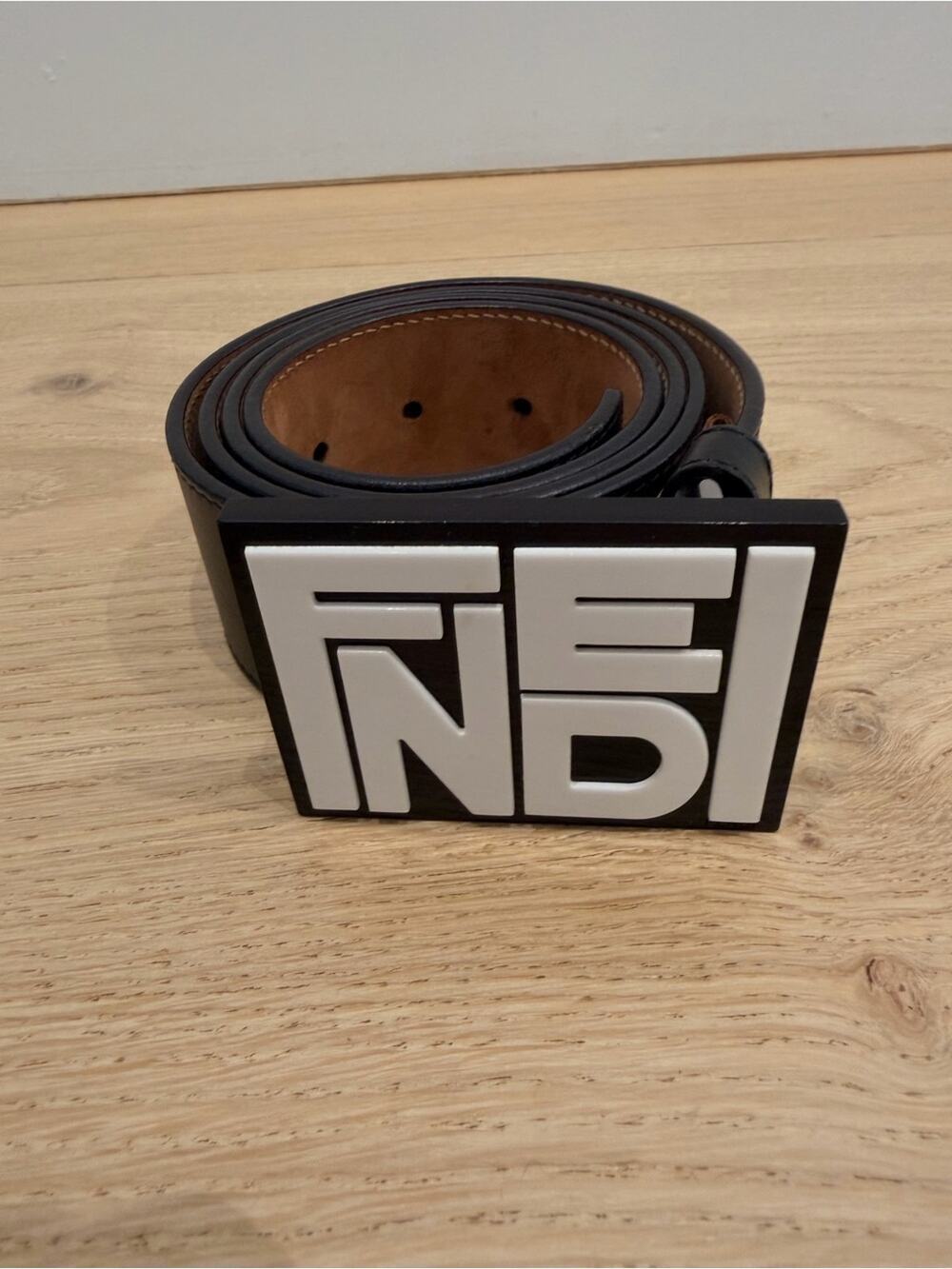 Fendi Black Belt with White Logo Buckle